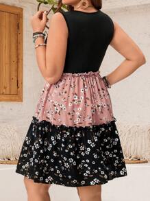EMERY ROSE Summer Round Neck Floral Patchwork Sleeveless Lace Vacation Style Plus Size Dress - Multicolor - View 2