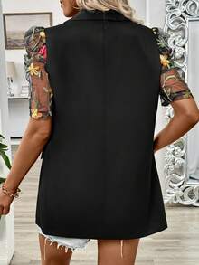 SHEIN LUNE Women's Lace Short Sleeve Blazer - Black - View 2