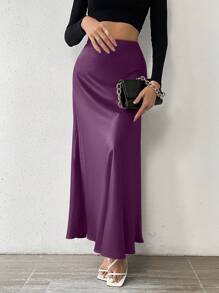 Chiquease Falda larga de unicolor de moda femenina para verano - Morado - Ver 1