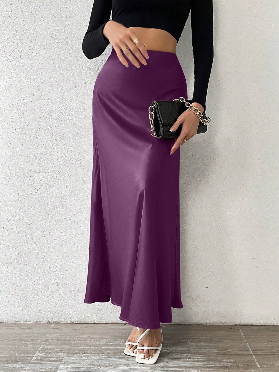 Chiquease Falda larga de unicolor de moda femenina para verano - Morado - Ver 1