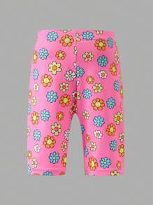 SHEIN 年轻女孩可爱甜美 3 件女孩情书 Y2K 风格短袖黑色 T 恤和花卉印花洋红色短裤套装，适合夏季、学校、派对、团体装、兄弟姐妹、游乐园、儿童节、最佳朋友拍照 - 彩色 - 查看 5