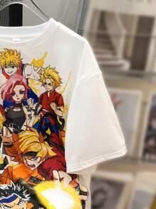 SHEIN Leap Crew 2 pezzi Set di maglietta a maniche corte e pantaloncini casual per ragazzi adolescenti con stampa a cartone animato, linea morbida - Giallo - Visualizzare 5