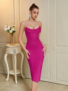 ADYCE Women's Backless Bandage Prom Dress With Bead Detail And Fish-Bone Structure Elegant Cocktail Semi Formal Wedding Guest Dress, For Birthday, Graduation, Dinner, Homecoming