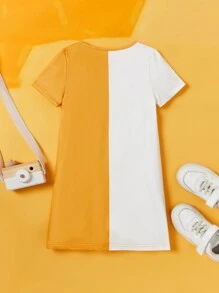 GARFIELD | SHEIN Young Girl Casual Two Tone Tee Dress With Cartoon And Heart Print For Summer