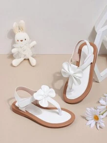 新款夏季風格可愛蝴蝶結女孩公主扁平涼鞋，適用於日常和沙灘穿著