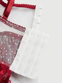 Women's Colorblock Lace Patchwork Polka Dot Mesh Cami Lingerie Dress - Red and White - View 4