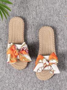 Women's Flat Sandals, Natural Rope & Bowknot Design, Comfortable For Summer Valentines