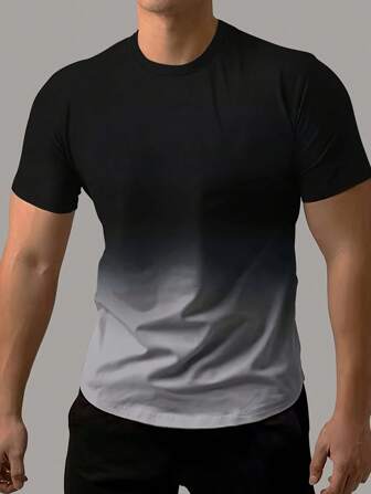 Men's Plus Size Summer Ombre Round Neck Short Sleeve Casual T-Shirt