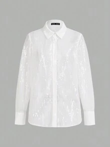 Anewsta Camisa De Manga Larga De Malla Con Purpurina Para Mujer
