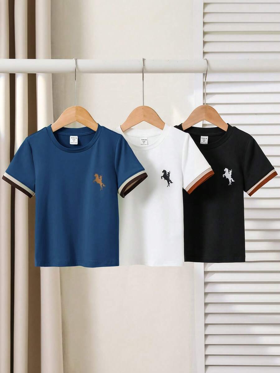 SHEIN Young Boy Academy Solid Color Multi-Pack T-Shirts - Multicolor - View 1