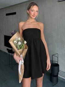 SHEIN EZwear OSMENT STRAPLESS MINI DRESS LEMON - Black - View 4