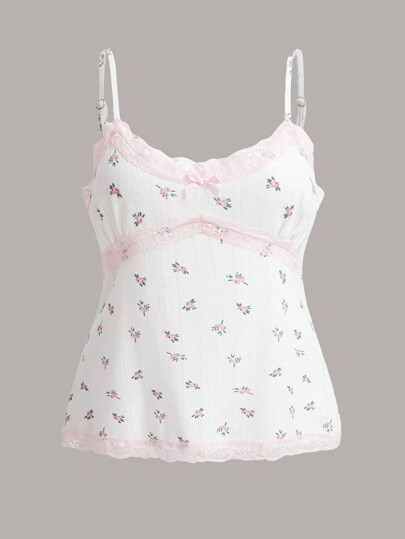 Kawaii Débardeur femme grandes tailles avec dentelle à motif floral épars, école