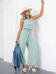 SHEIN LUNE 2入組女士休閒配適背心和褲子套裝，極柔軟舒適 - 白色 - 查看 4