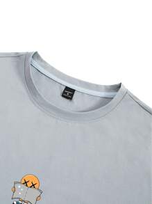 Manfinity Joysei Men Cartoon Print Round Neck Short Sleeve Summer Casual T-Shirt - Grey - View 5