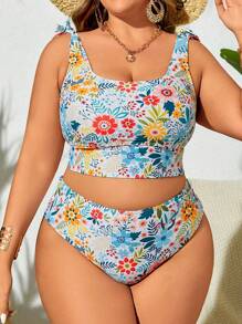 Swim Lushoire 大码女式时尚夏季假日印花比基尼泳装，夏季海滩