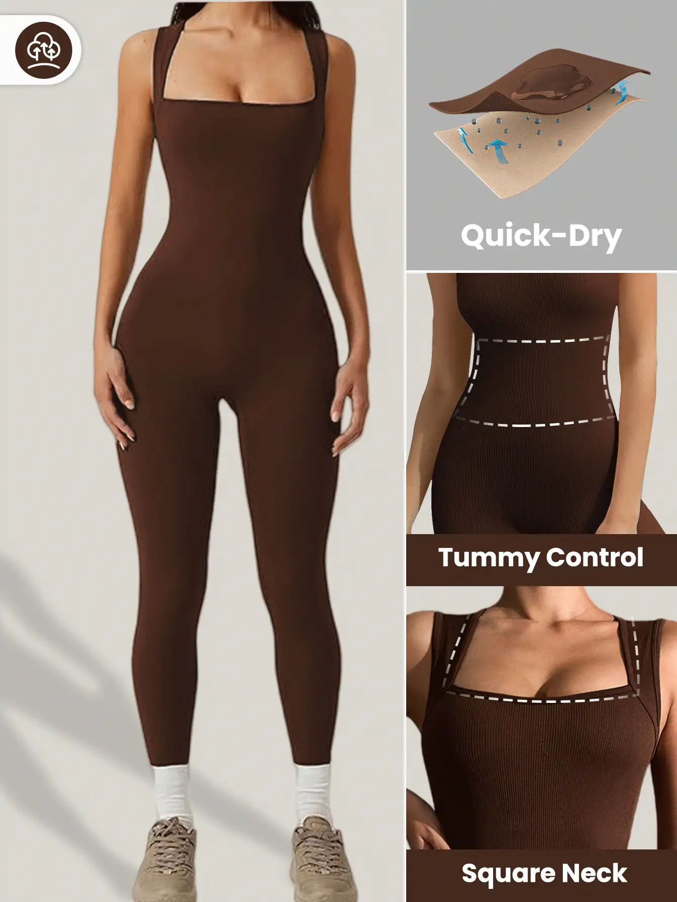 Dewbera Dewbera Jumpsuit Olahraga Wanita Backless Criss Cross Plain - Coffee Brown - View 2