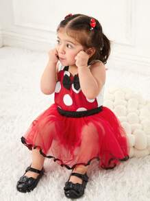 SHEIN Baby Girls'  & Cute Polka Dot Mesh Dress - Multicolor - View 4