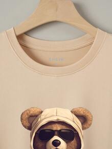 Men's Cartoon Bear Printed Round Neck Casual Tank Top, Summer