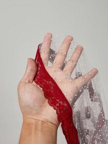 Women's Colorblock Lace Patchwork Polka Dot Mesh Cami Lingerie Dress - Red and White - View 5