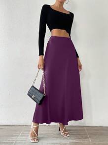 Chiquease Falda larga de unicolor de moda femenina para verano - Morado - Ver 4