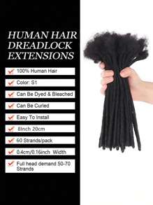 Boho Braids 60 股 4-8 英寸真人发辫接发，宽度 0.4 厘米，适合男士/女士，手工制作永久性辫接发，真人发束可染色和漂白，接发钩编真人发无结辫子 - S1 - 查看 3