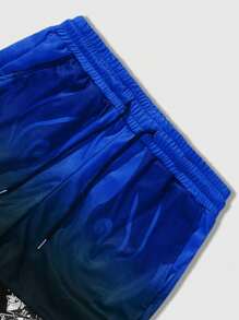 ROMWE MEN Anime Pantalones cortos deportivos de baloncesto de 2 en 1 transpirables para hombres, adecuados para el uso diario en primavera y verano, escuela - Azul - Ver 4