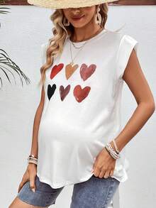 SHEIN Maternity Women Fashionable Heart Printed Flutter Sleeve T-Shirt