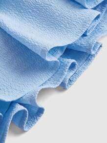 SHEIN MOD 女式蝴蝶结吊带多层蛋糕裙，荷叶边下摆，夏季 - 藍色 - 查看 3