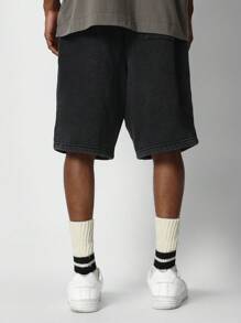 SUMWON Thả đáy quần tương phản Stitch Jort với số đồ họa in - màu đen - Xem 4