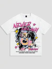 ROMWE MEN Street Life Spring/Summer Casual Graphic White Men'S Casual Portrait & Slogan Graphic Short Sleeve T-Shirt - Multicolor - View 1