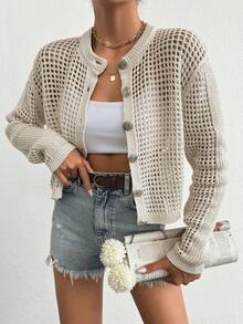 EURMUSE Women Silver Detailed Cover Up - Beige - View 4