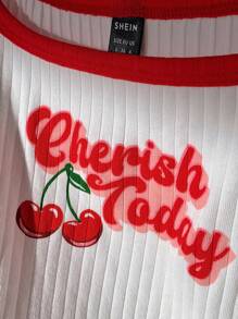 Comfortcana 大码红色和白色对比方领字母印花紧身衣