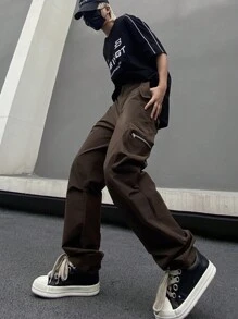 Manfinity EMRG Pantaloni casual da uomo a gamba dritta, vestibilità comoda, con tasca con zip