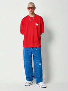 Pantalones holgados baggy de carpintero - Azul - Ver 3