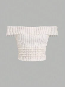 SHEIN Unity 純色紋理布料露肩夏季時尚上衣