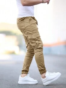Manfinity LEGND Pantalones jogger de cintura con cordón y bolsillos laterales para hombre - Caqui - Ver 2