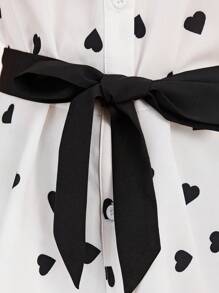 SHEIN Leap Crew Teen Girl Heart-Pattern Woven Off-Shoulder Tie-Front Top And Long Pants Casual 2-Piece Set - Black and White - View 4