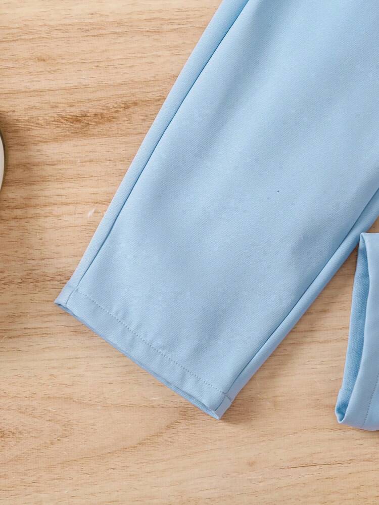 Young Girl 3pcs Color-Block Knit Short Sleeve Top With Turn-Down Collar, Knit Solid Color Casual Pants And Knitted Solid Color Tank Top