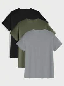 SHEIN Cottnline Multi-Pack Round Neck All-Match T-Shirt - Dusty Blue - View 2