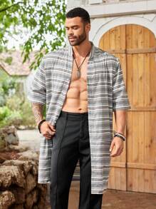 ResortEase Herren Große Größen, langärmliges gestreiftes Lässig Shirt mit kurzen Ärmeln für den Sommer