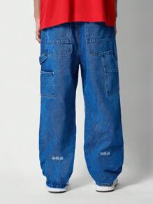 Pantalones holgados baggy de carpintero - Azul - Ver 4