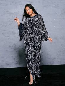 seomiscky Plus Size Women's Split Bell Sleeve Evening Dress - Navy Blue - View 7