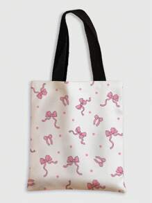 ROMWE Kawaii White Base Double-Sided Printed Canvas Shoulder Bag With Bow Pattern - Multicolor - View 1