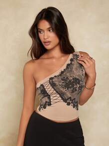 Forever 21 Ladies' Apricot-Colored Lace-Up Printed Top - Apricot - View 4