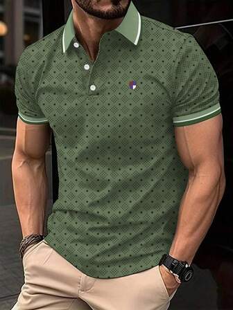 Manfinity Homme Men Summer Geometric Printed Short Sleeve Casual Commute Polo Shirt