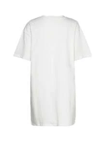 Slaydiva Women's Casual Minimalist Cartoon Sexy Lip Print Loose Round Neck Short Sleeve T-Shirt Dress, Cotton Blend, Suitable For Summer - White - View 3