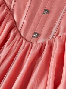 Anewsta Vestido corto de malla delgada en forma de X con hombros al aire y tirantes para mujer, en rosa coral tierno y elegante - Rosa coral - Ver 9