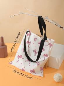 ROMWE Kawaii White Base Double-Sided Printed Canvas Shoulder Bag With Bow Pattern - Multicolor - View 4