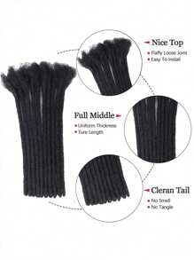 Tóc tết không thắt nút làm thủ công bằng tóc thật Dreadlock kích thước bút chì, 60 lọn tóc, tóc nối dài 4 inch đến 8 inch, màu đen dành cho nam/nữ, tóc tết móc bằng tóc thật theo phong cách Boho - S1 - Xem 6