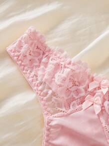 性感粉色蕾絲拼接內衣 - 粉色 - 查看 4